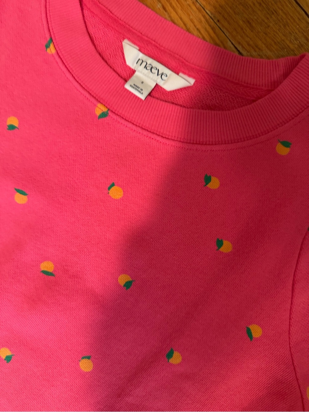 Anthropologie Bright Pink Short Puff Sleeve Pullover with Fruit Dots NWT